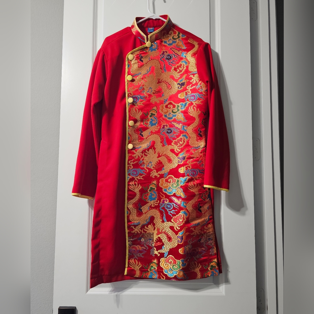 Red and Gold Dragon Embroidered Ao Dai